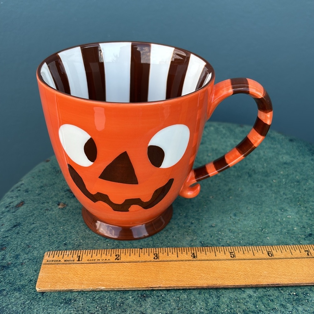 Vintage Starbucks Halloween Jack O’Lantern Monster Orange Stripe 2007 Mug - Picture 7 of 7